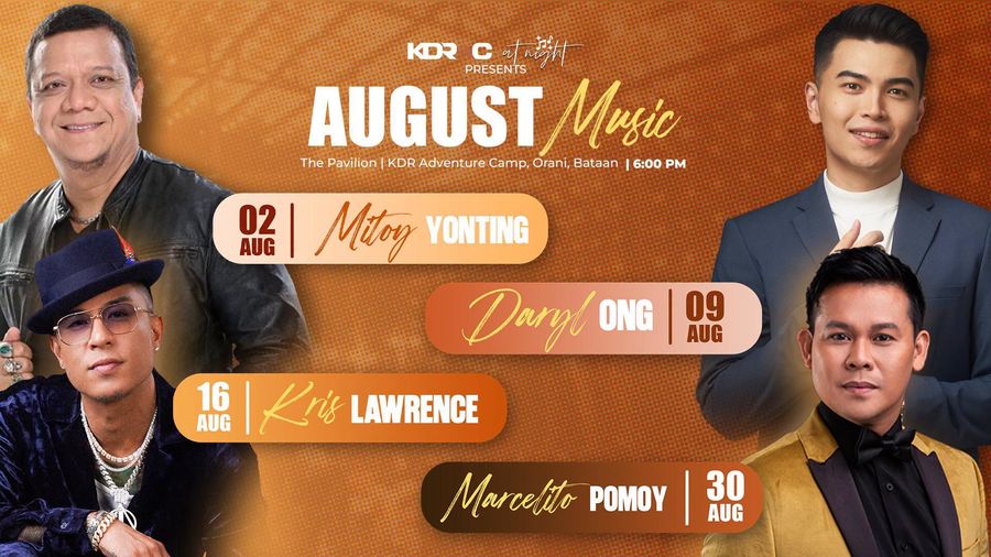 August Music poster: Mitoy Yonting, Daryl Ong, Kris Lawrence, Marcelito Pomoy