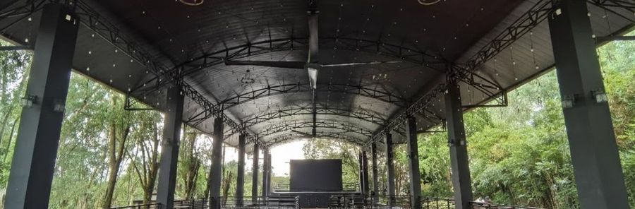 The Pavilion, an open-sided event hall in the forest